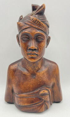 Hand Carved Wooden Bust Sculpture Asian Balinese Tribal Figurine Statue Art